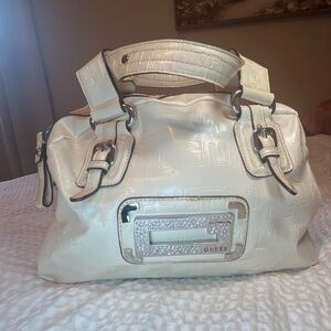 Guess White Embossed Patent Satchel | Rhinestone Logo | Y2K Style